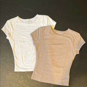 Pink Rose T-Shirts - White and Tan